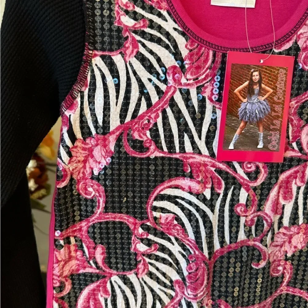 NWT Ooh La La Couture Sequin Pink & Black Animal Print Dress Birthday Sz 4